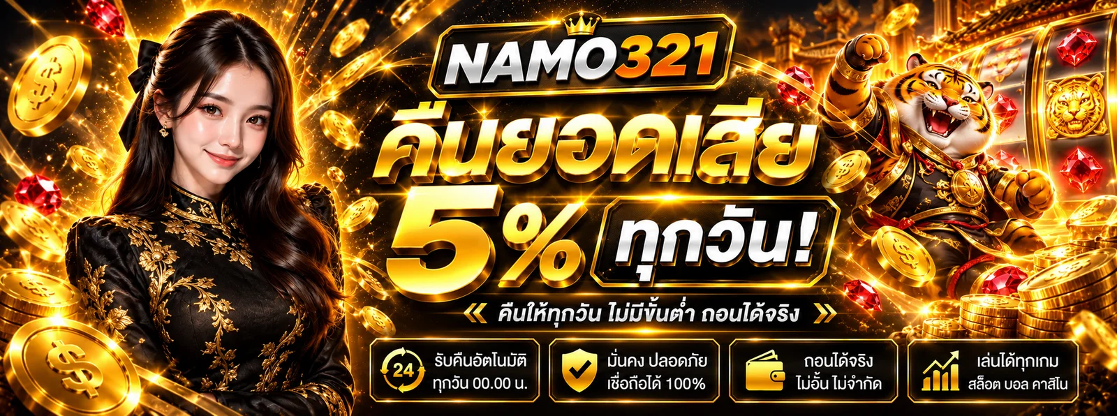 สล็อตออนไลน์ NAMO321 โปรโมชั่นคืนยอดเสียและตัวละคร PG Soft